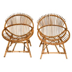 Vintage Pair of Franco Albini Style Bamboo Lounge Chairs c. 1950's