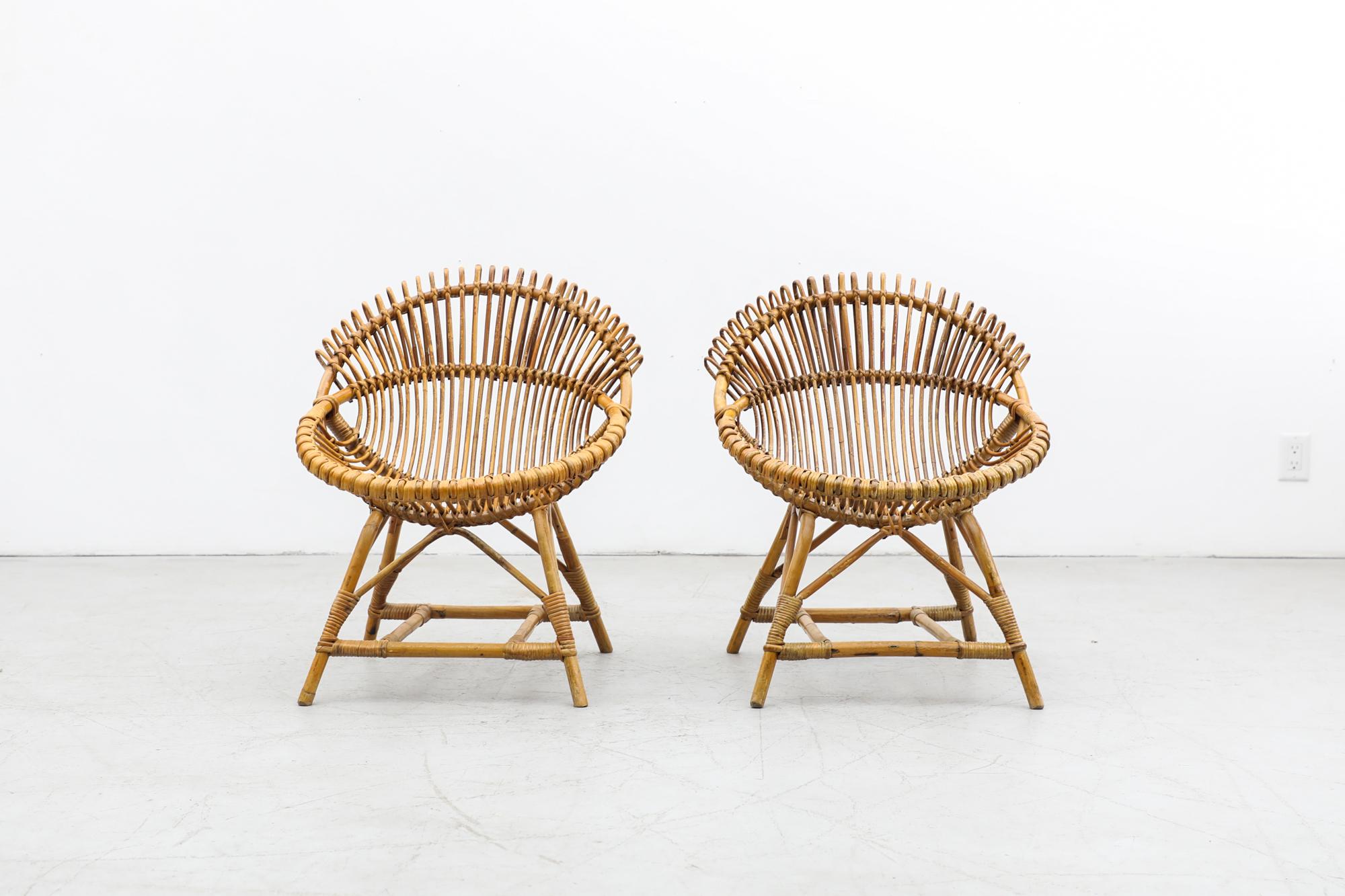 Pair of Mid-Century Franco Albini Style Bamboo Hoop Lounge Chairs For Sale 14