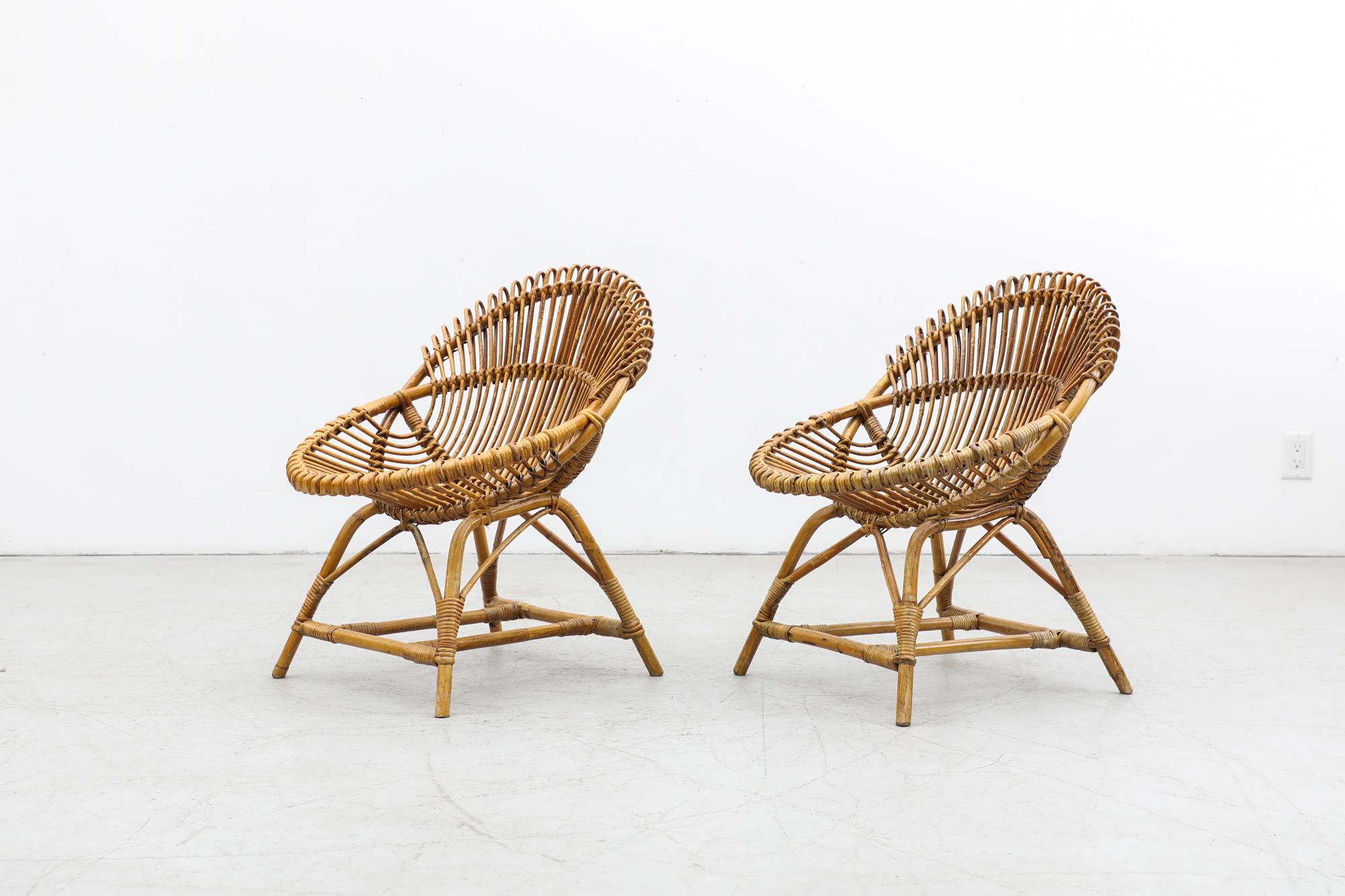 Mid-Century Modern Pair of Mid-Century Franco Albini Style Bamboo Hoop Lounge Chairs For Sale