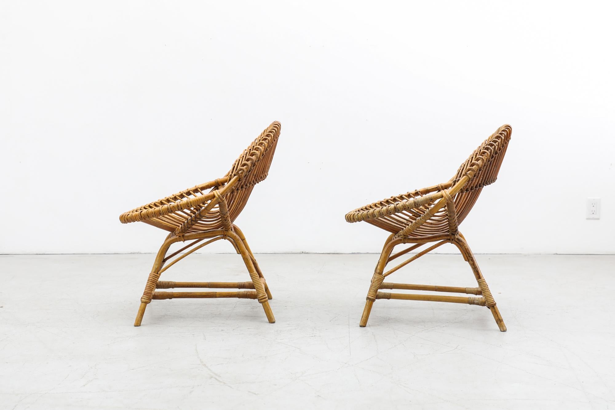 Néerlandais Paire de chaises longues en bambou de style Franco Albini du milieu du siècle dernier en vente