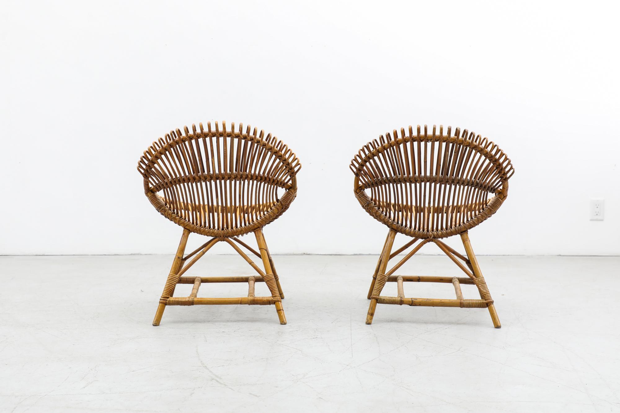 Mid-20th Century Pair of Mid-Century Franco Albini Style Bamboo Hoop Lounge Chairs For Sale