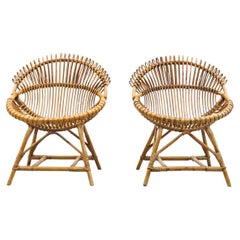 Vintage Pair of Mid-Century Franco Albini Style Bamboo Hoop Lounge Chairs