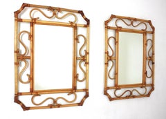 Pareja de grandes espejos octogonales de ratán estilo Franco Albini, Italia años 60