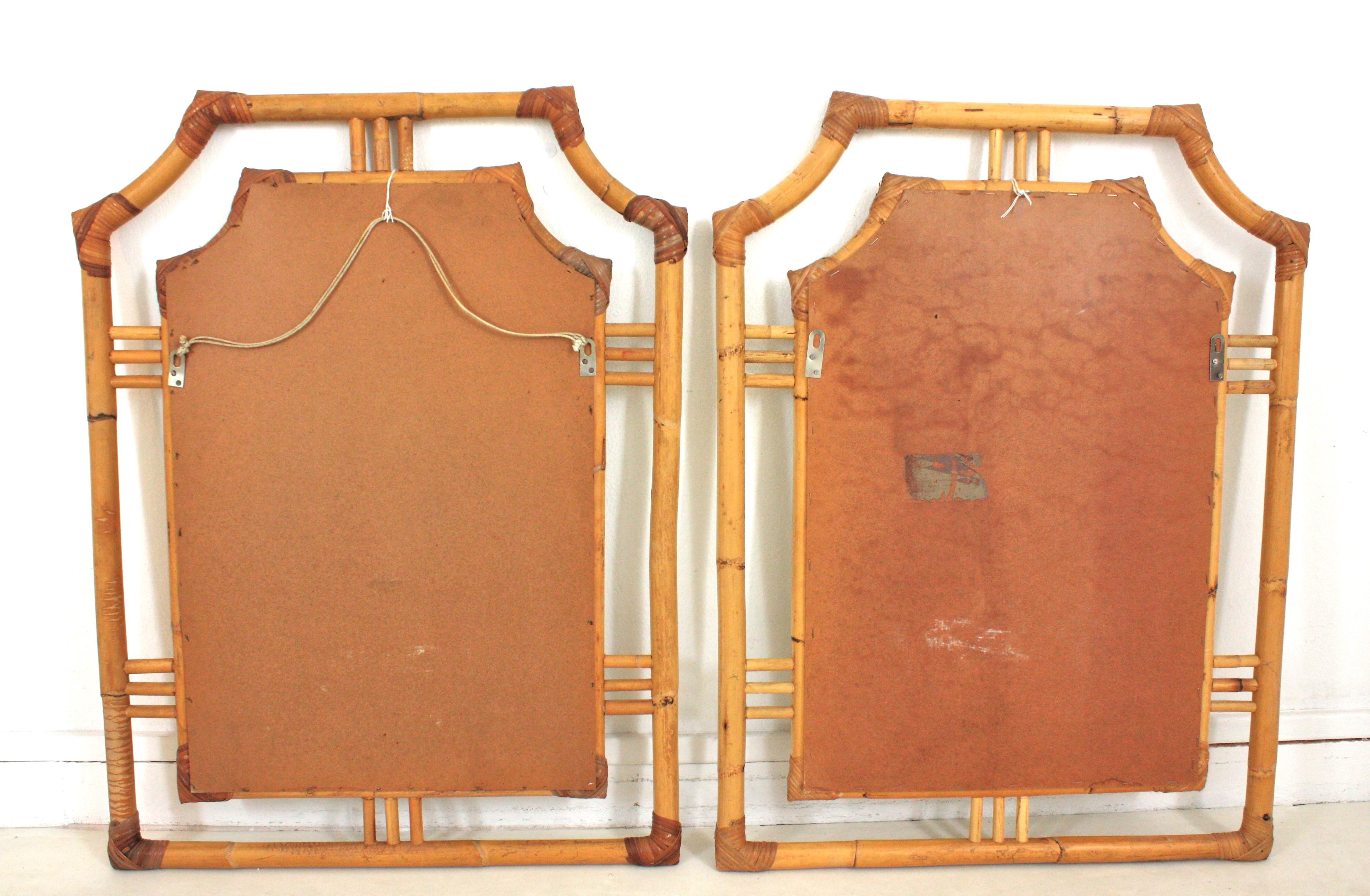 Paire de grands miroirs en forme de pagode en rotin, style Franco Albini, Italie, années 60 en vente 4