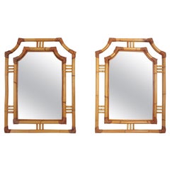 Paire de grands miroirs en forme de pagode en rotin, style Franco Albini, Italie, années 60