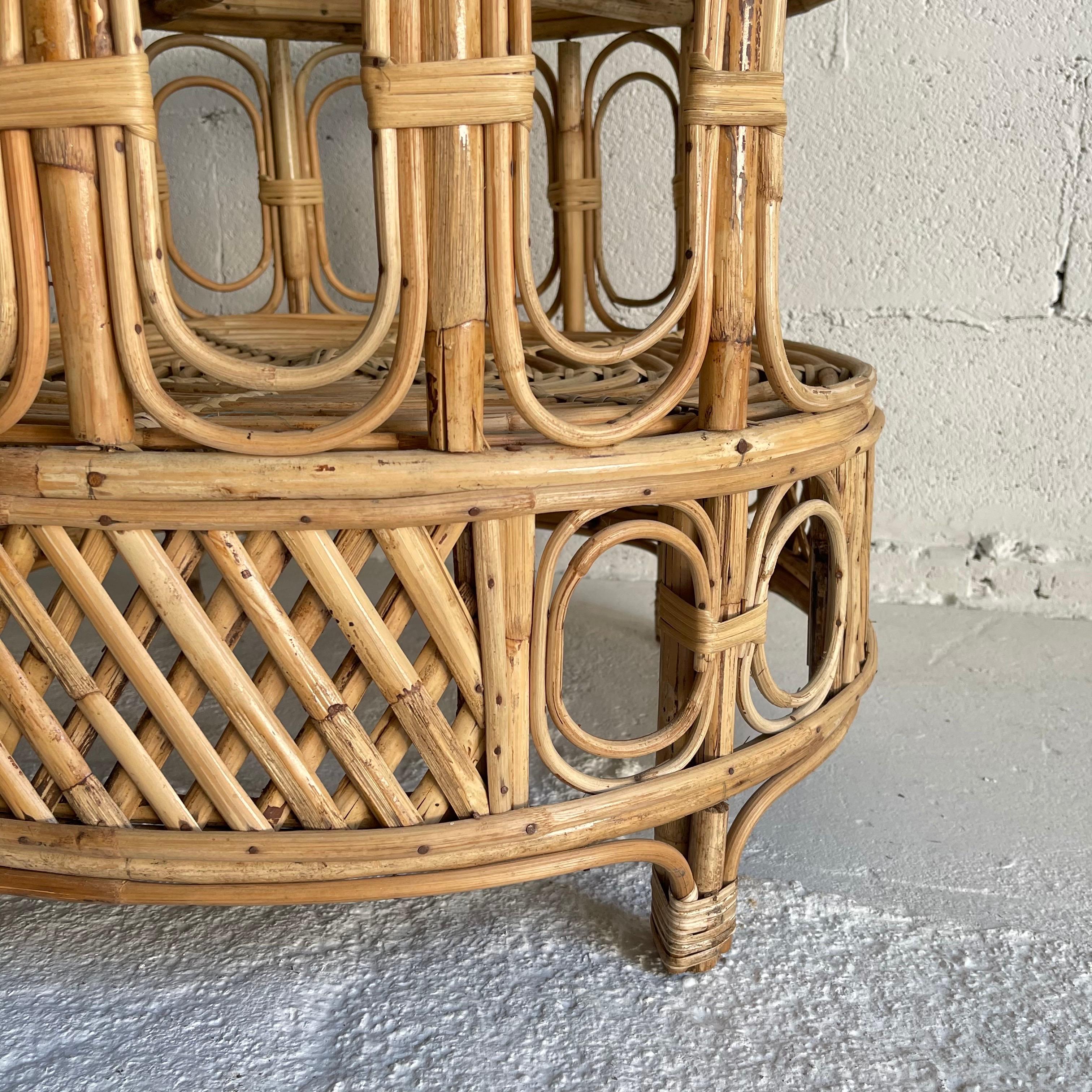 Pair of Franco Albini Style Round Rattan Side or End Tables, Italy, 1950s 4