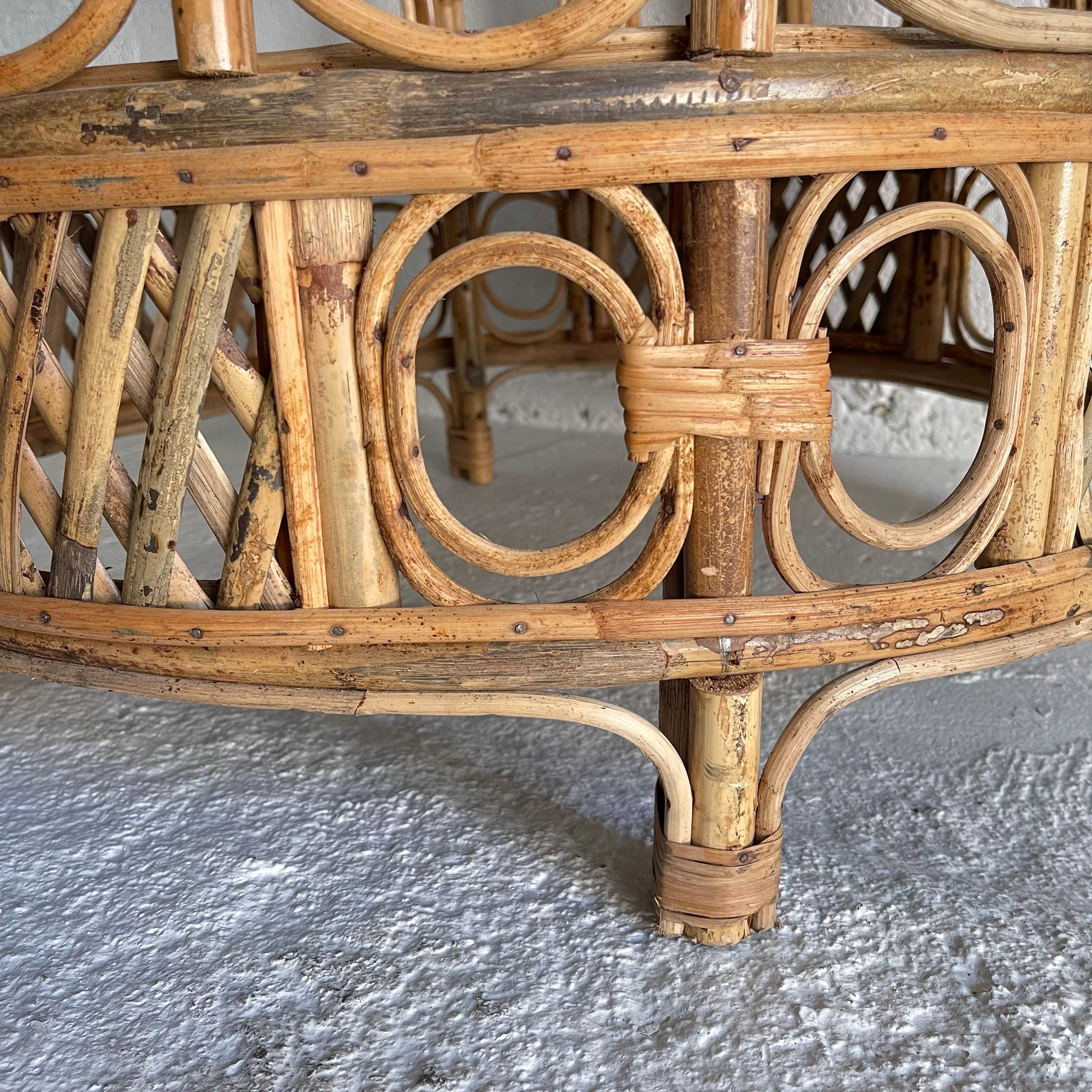 Pair of Franco Albini Style Round Rattan Side or End Tables, Italy, 1950s 5