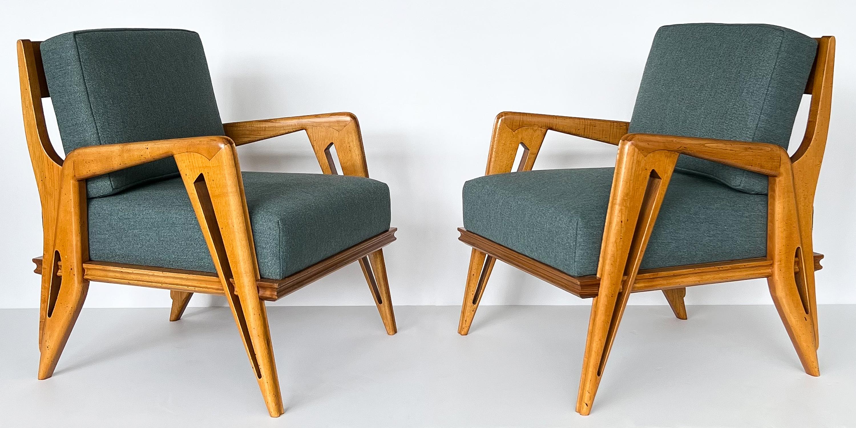 Fabric Pair of Franco Campo and Carlo Graffi Sculptural Italian Lounge Chairs