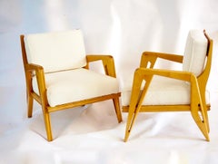 coppia di poltrone di Franco Campo & Carlo Graffi, in frassino e tessuto bouclé, Torino 1950