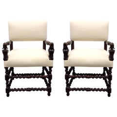 Pair of Franco Flemish Baroque Style Walnut Armchairs