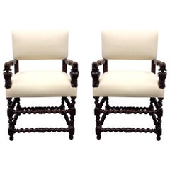 Pair of Franco Flemish Baroque Style Walnut Armchairs