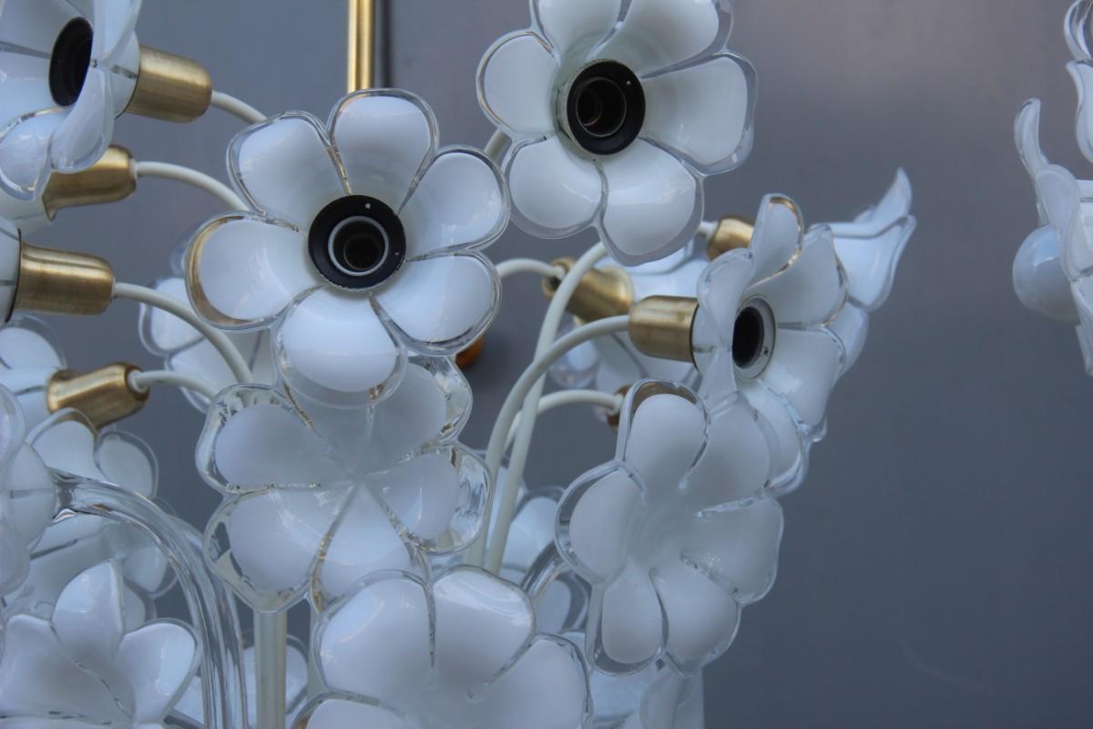 Pair of Franco Luce Italian Chandelier  Murano Glass Gold  White Flowers 1970 5