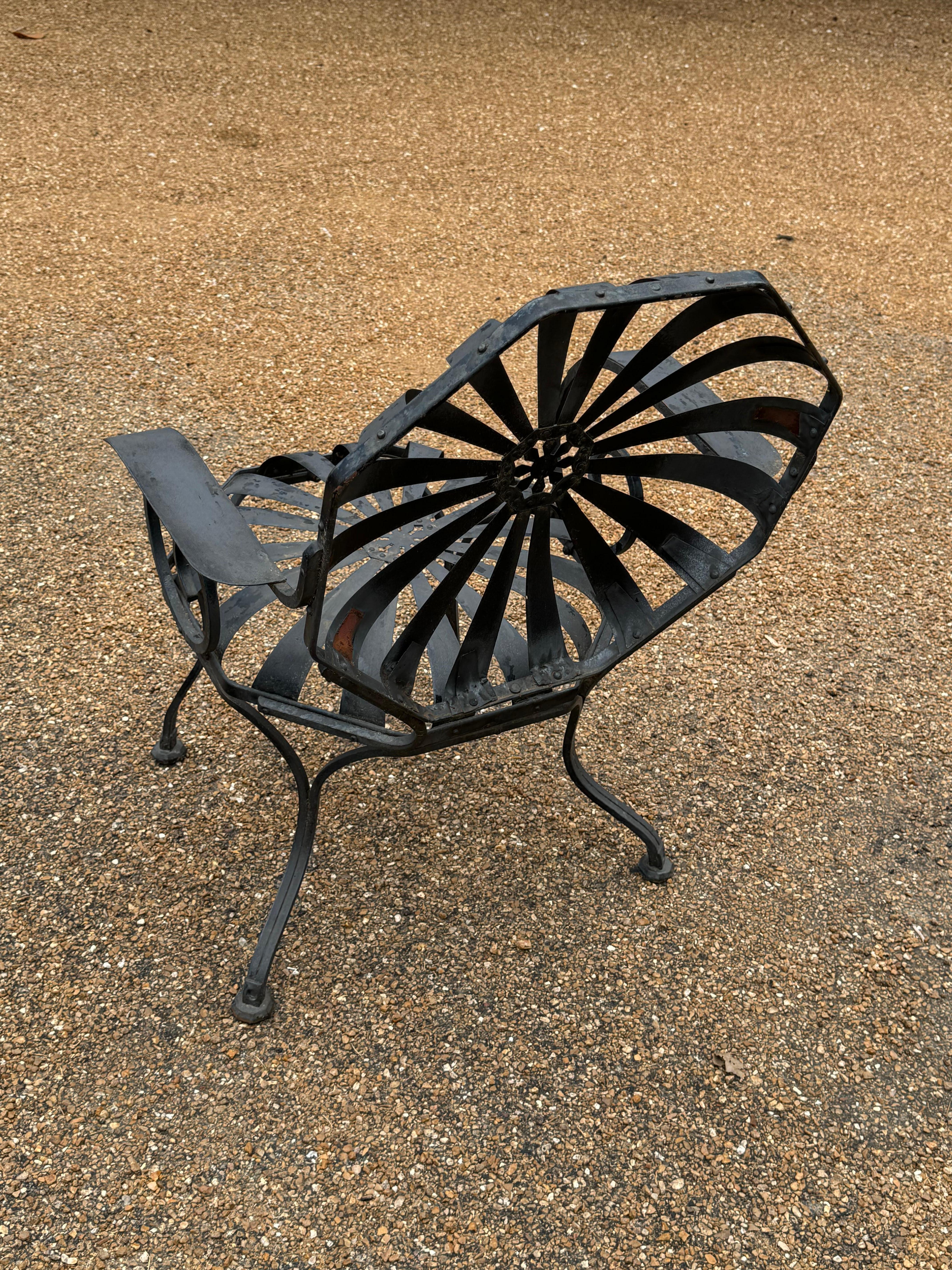 Pair of Francois Carre Black Pinwheel or Sunburst Garden Arm Chairs with Ottoman 5