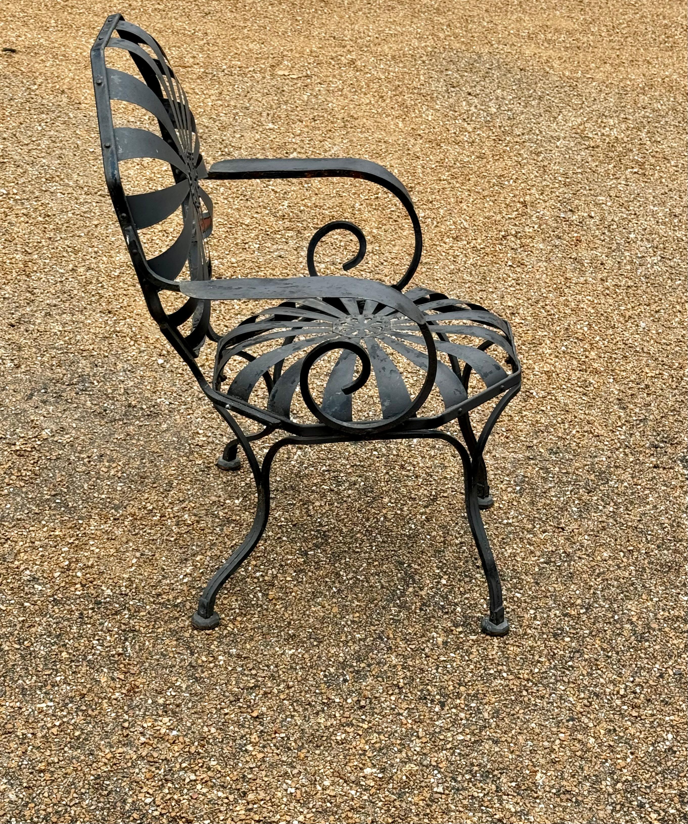 Pair of Francois Carre Black Pinwheel or Sunburst Garden Arm Chairs with Ottoman 7