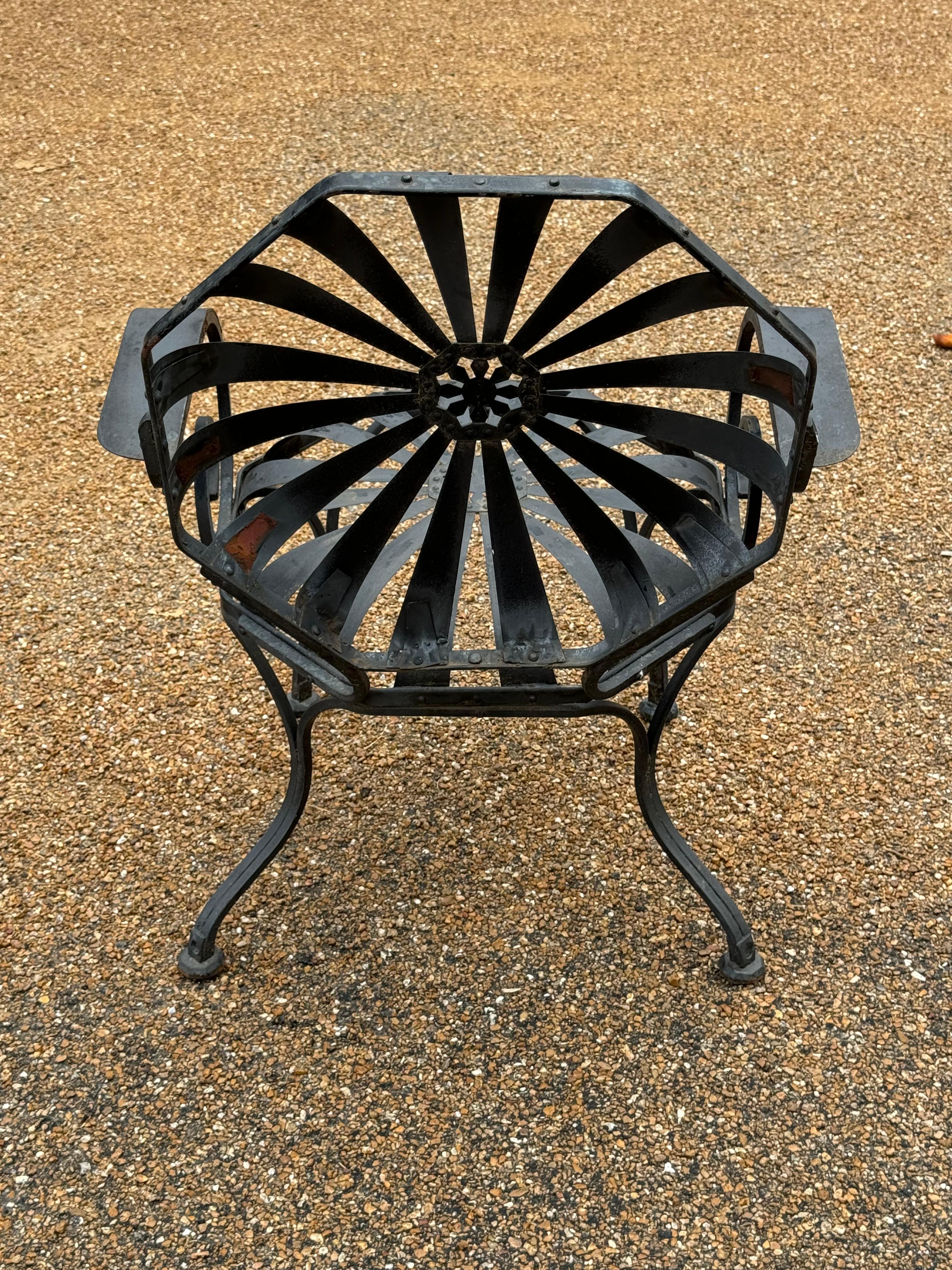 Pair of Francois Carre Black Pinwheel or Sunburst Garden Arm Chairs with Ottoman 8