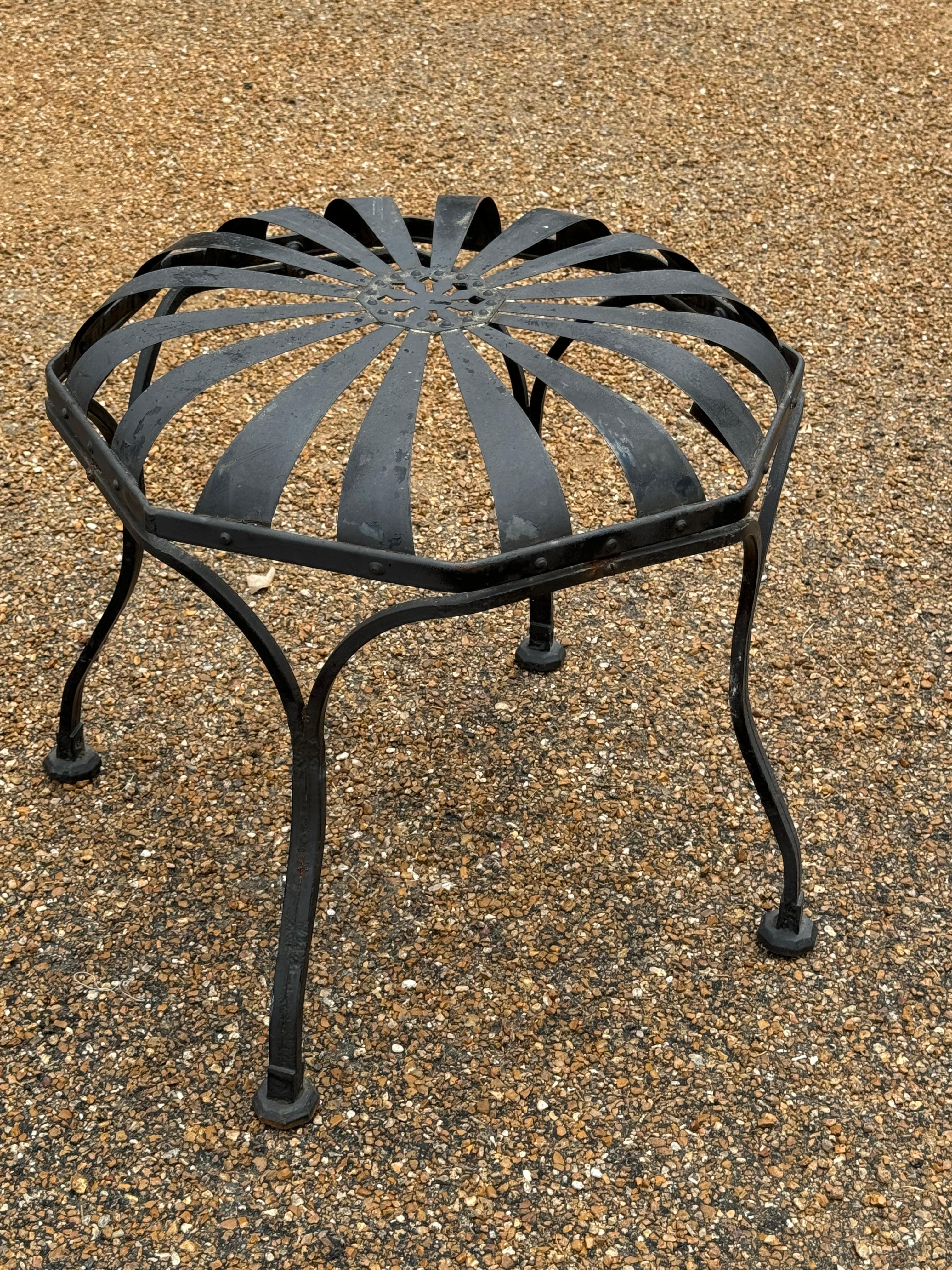 Pair of Francois Carre Black Pinwheel or Sunburst Garden Arm Chairs with Ottoman 11