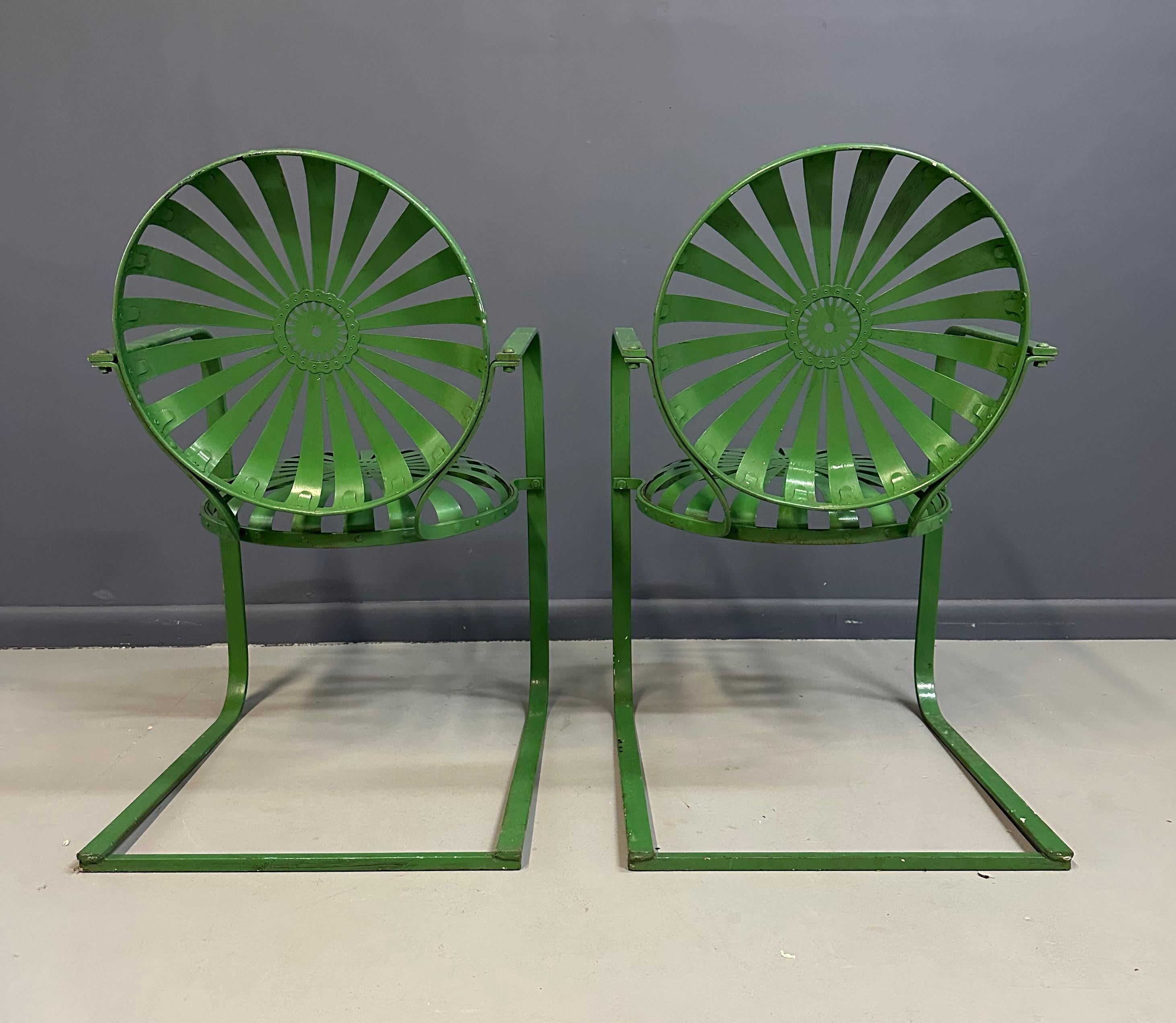 Pareja de mecedoras metálicas François Carre Sunburst, Francia, años 30 en venta 1