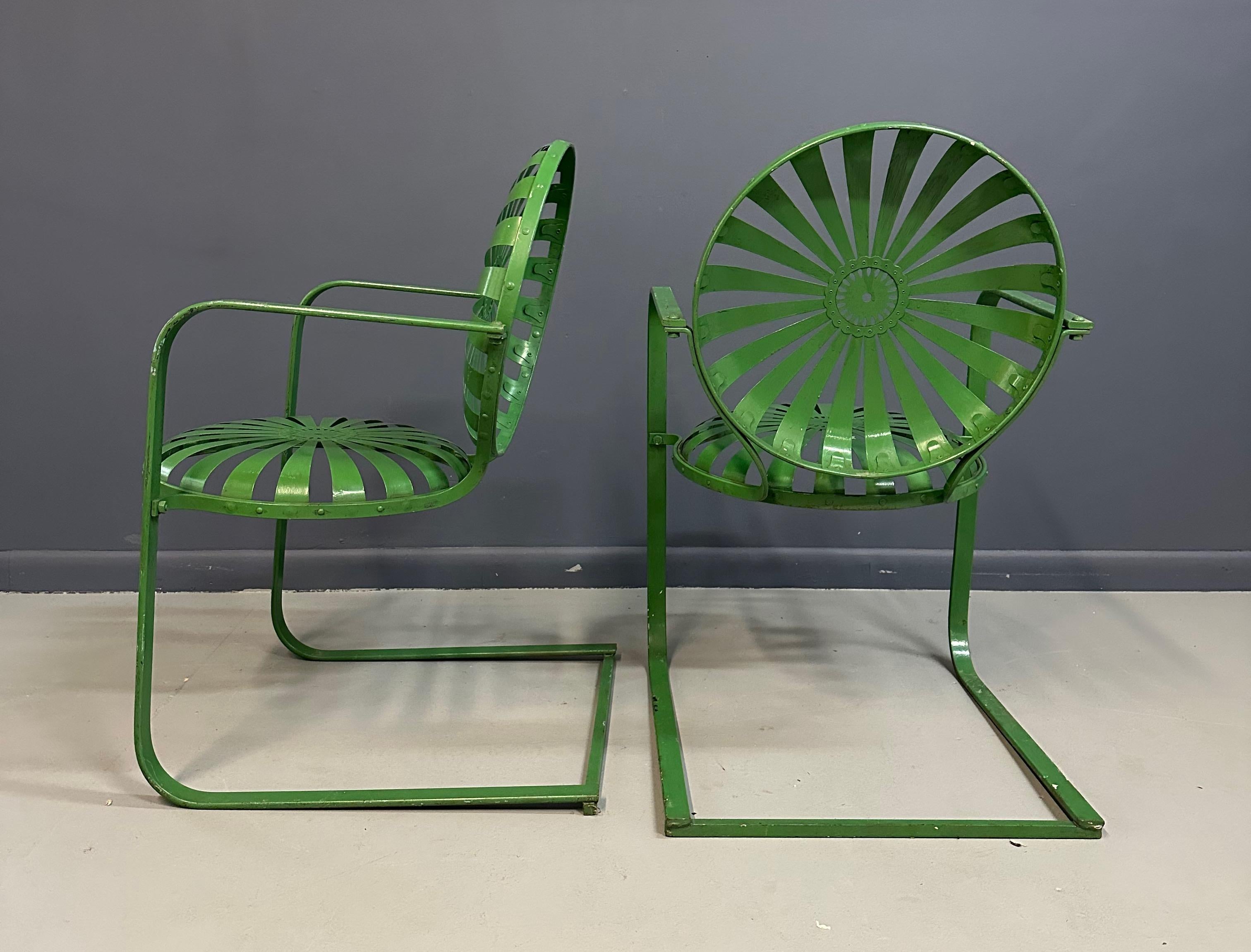 Pareja de mecedoras metálicas François Carre Sunburst, Francia, años 30 en venta 2