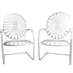 Pair of Francois Carre Vintage Sunburst Cantilevered Chairs