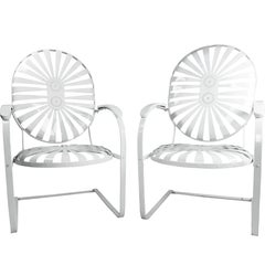 Pair of Francois Carre Vintage Sunburst Cantilevered Chairs