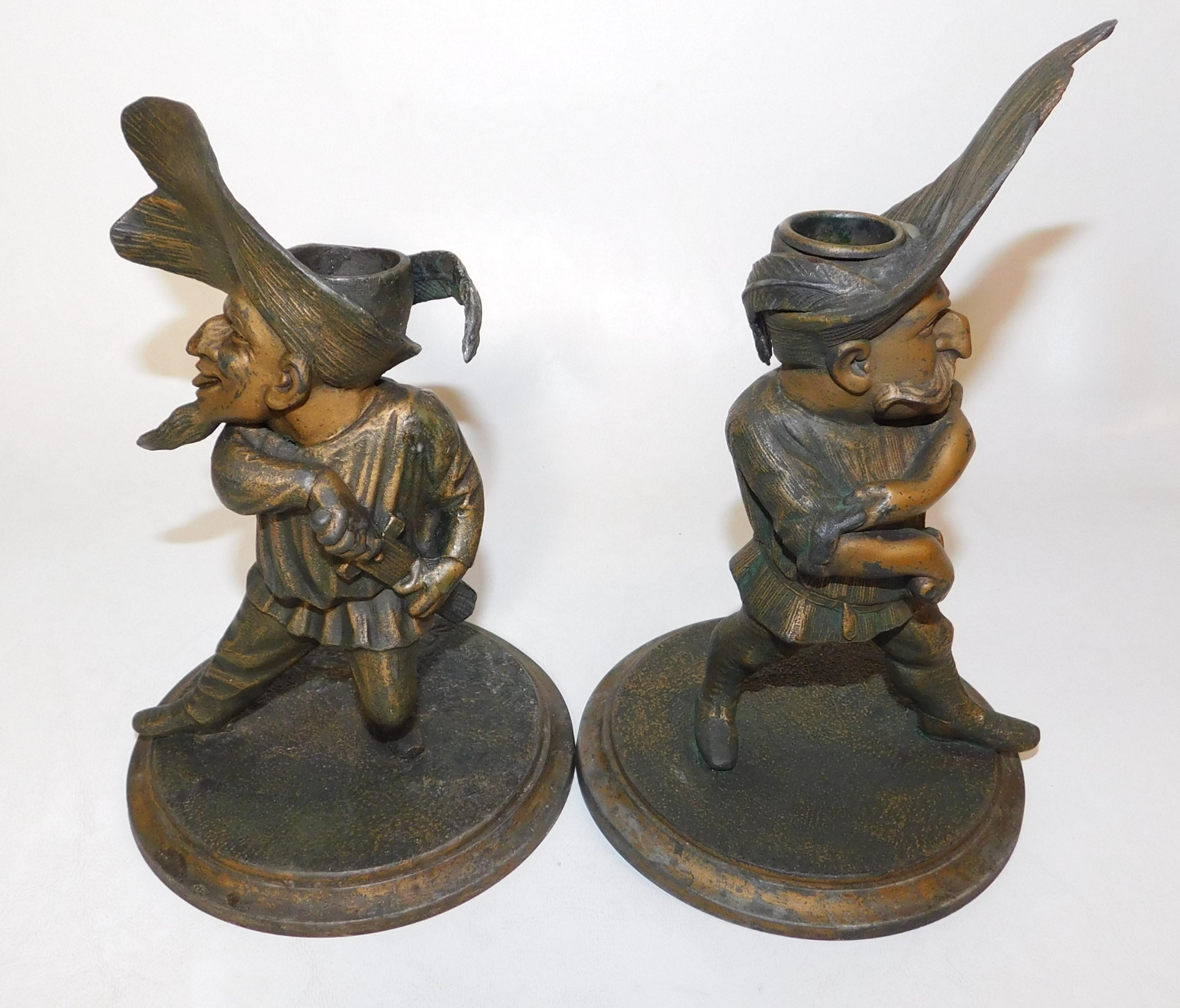 French Pair of Francois George Candlesticks France Musketeers