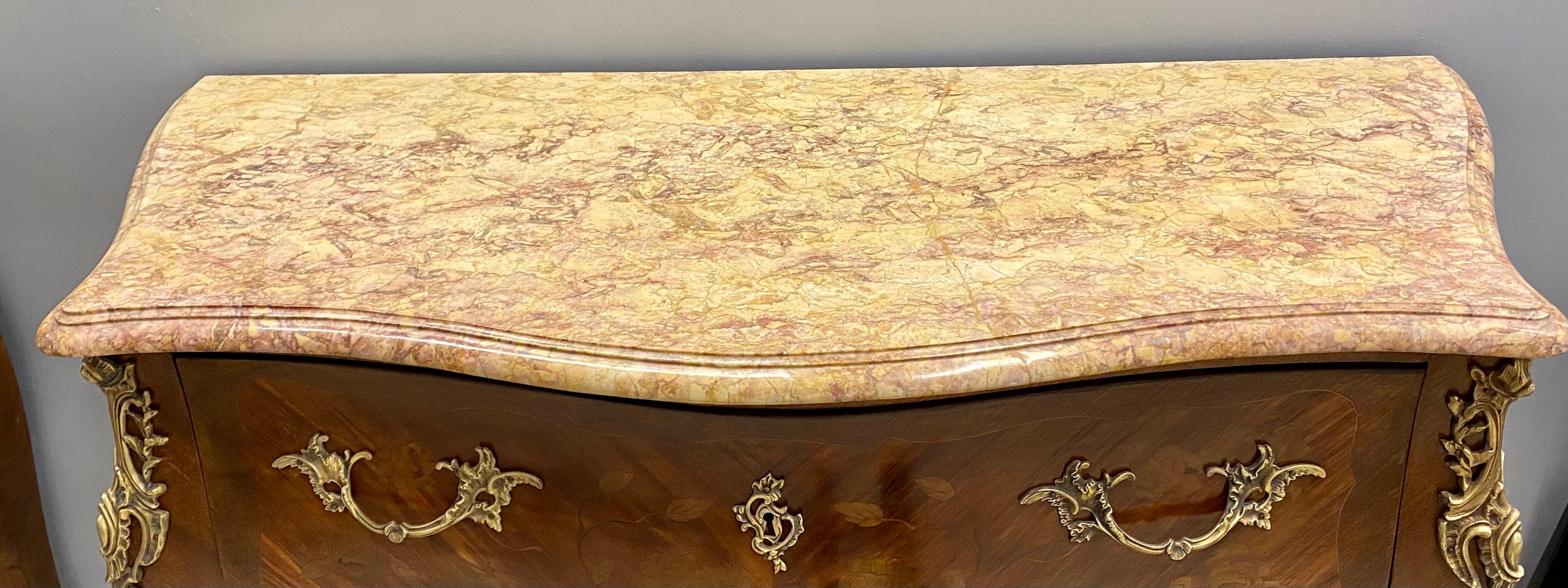 Louis XV Pair of Francois Linke Signed Bombe Inlaid Commodes Nightstands