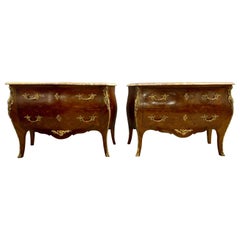 Pair of Francois Linke Signed Bombe Inlaid Commodes Nightstands