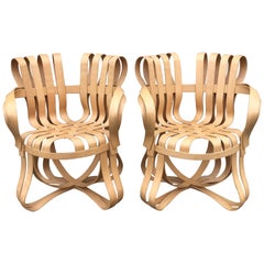 Pair of Frank Gehry Bentwood Maple Cross Check Armchairs for Knoll, 1993