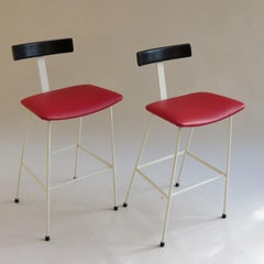 Pair of Frank Guille Kandya Program Stools 1958 in Red and Black