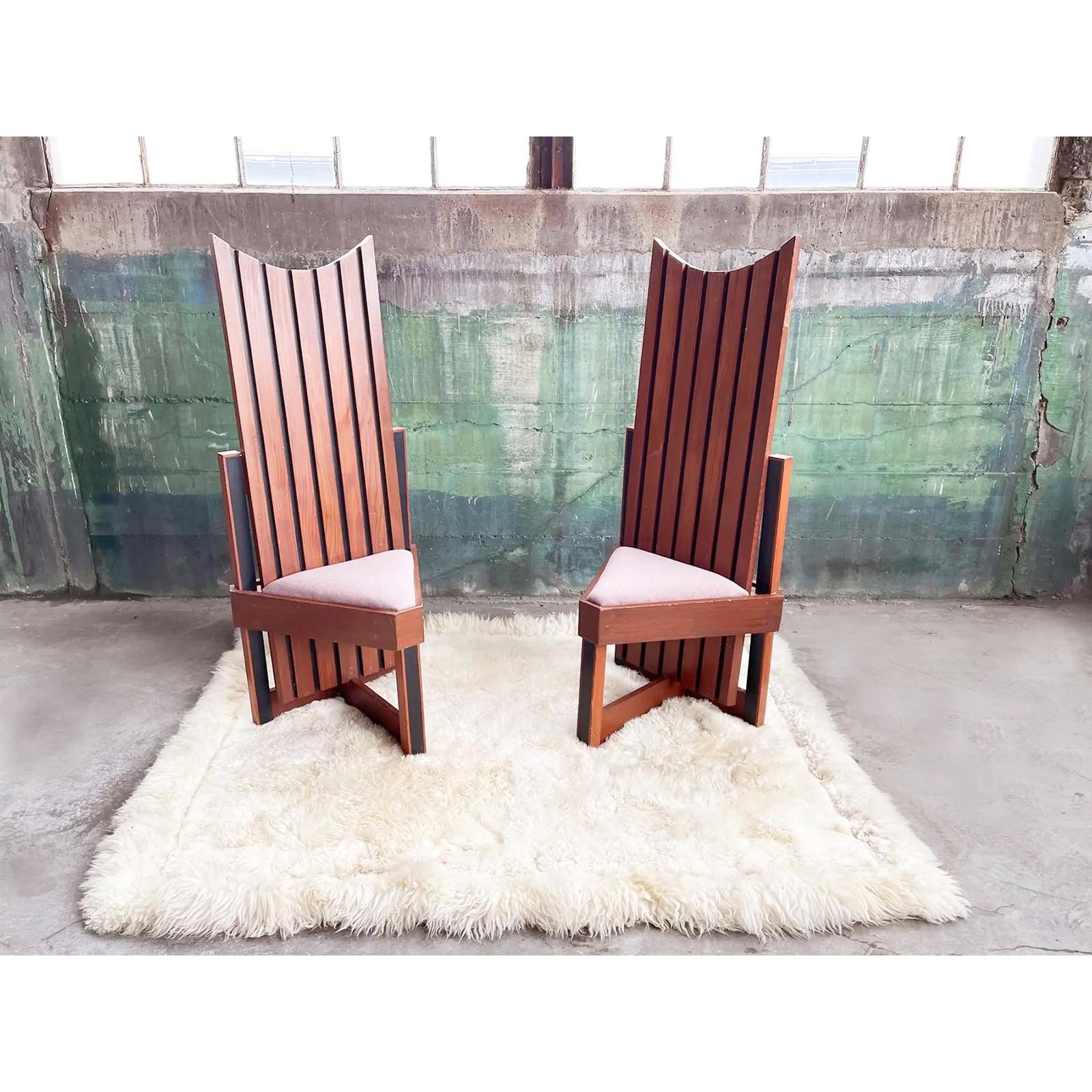 Stunning Triangle chairs, extremely unique, handmade Studio Craft chairs. These chairs are incredible from all angles.

Sold as a pair here.

Condition: Good vintage condition throughout, some small flaws and imperfections, completely one-of-a-kind,