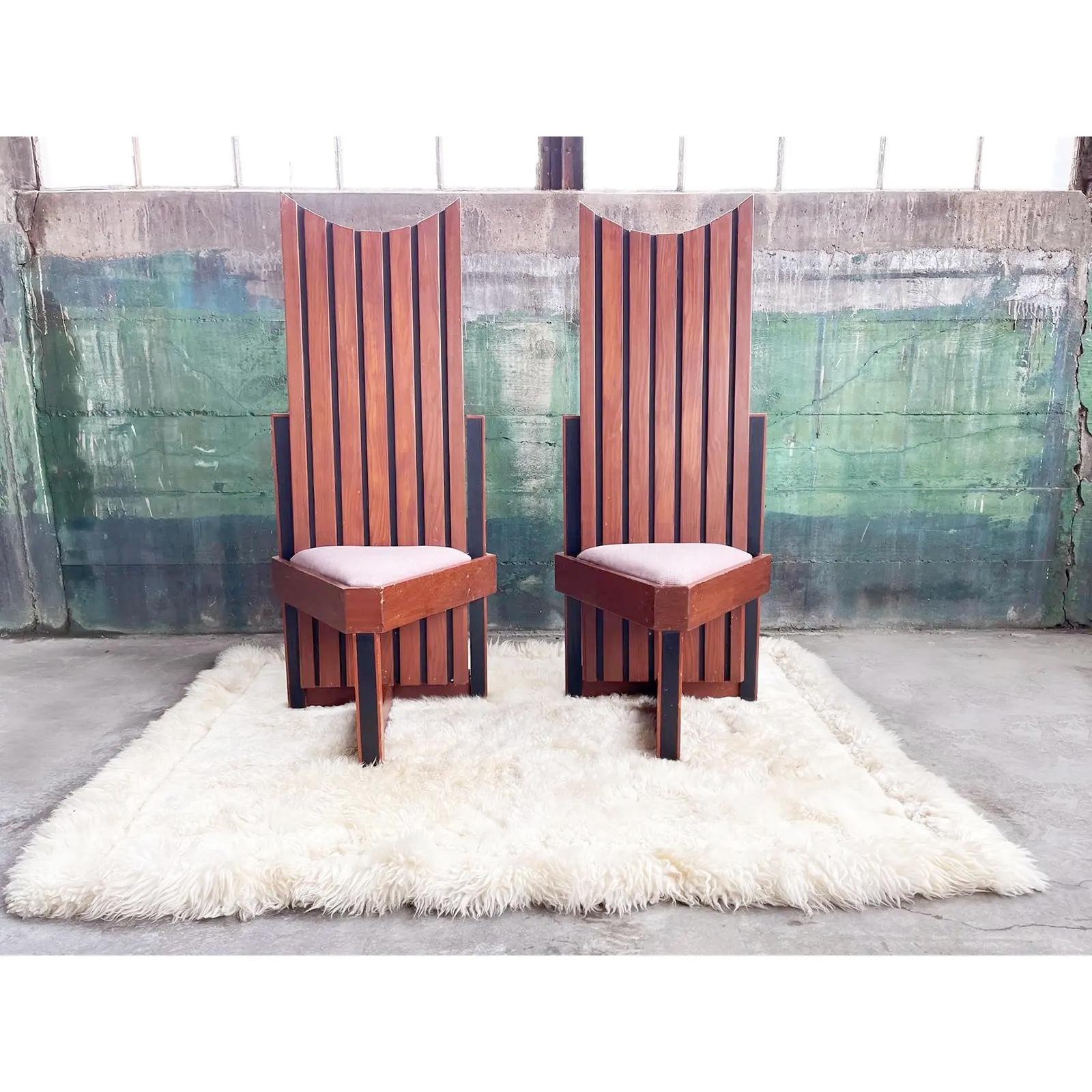 Art Deco Pair of Frank Lloyd Wright Style Studio Craft Mid Century Tripod Accent Chairs For Sale