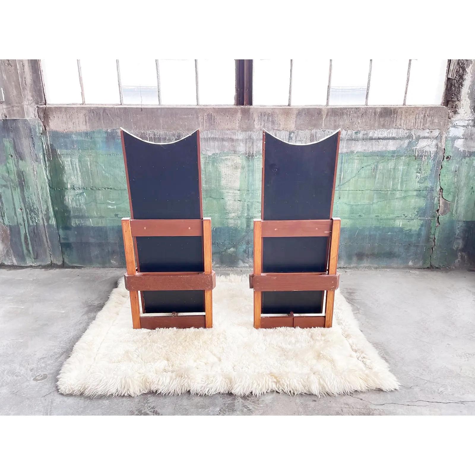 Pair of Frank Lloyd Wright Style Studio Craft Mid Century Tripod Accent Chairs In Good Condition For Sale In Madison, WI