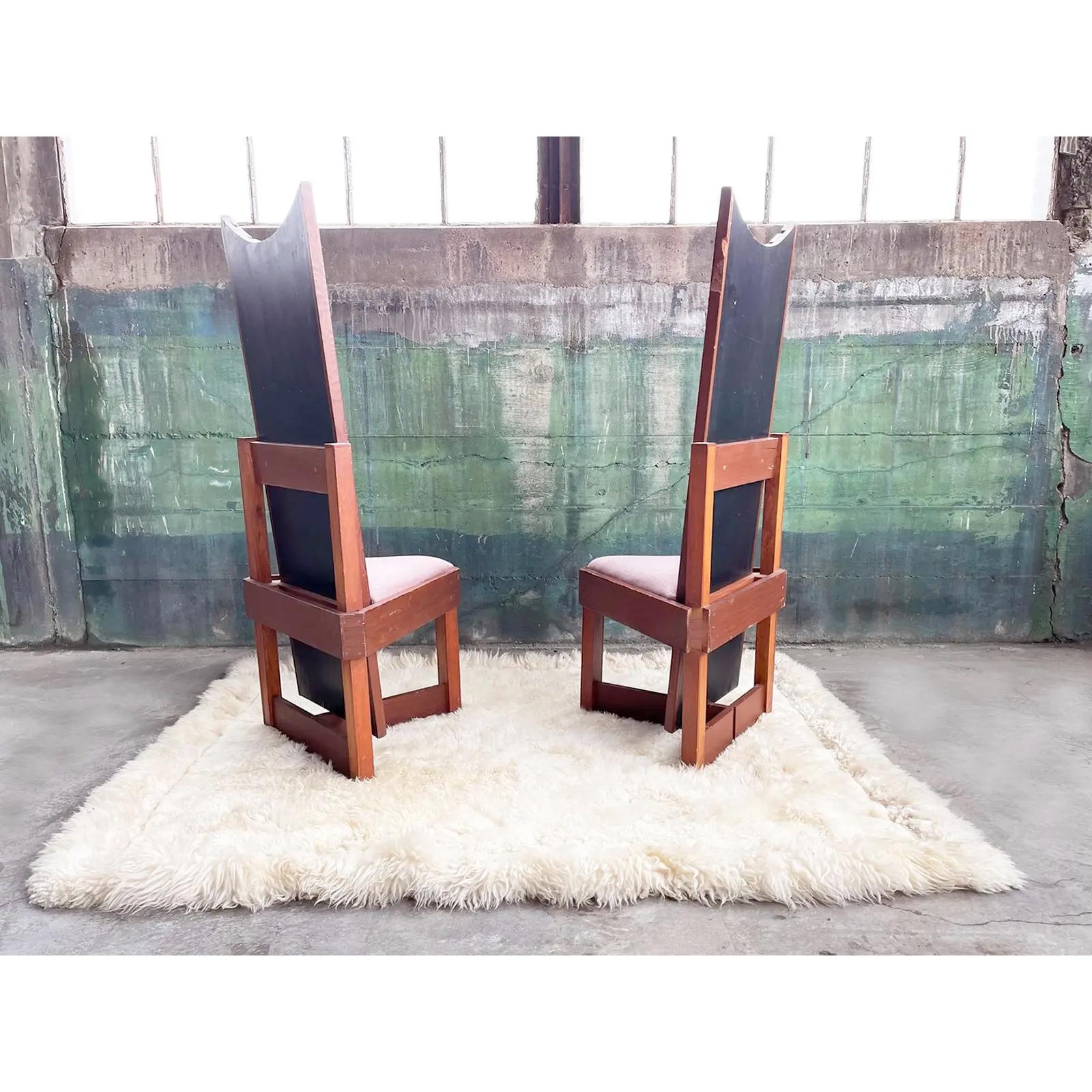 20th Century Pair of Frank Lloyd Wright Style Studio Craft Mid Century Tripod Accent Chairs For Sale