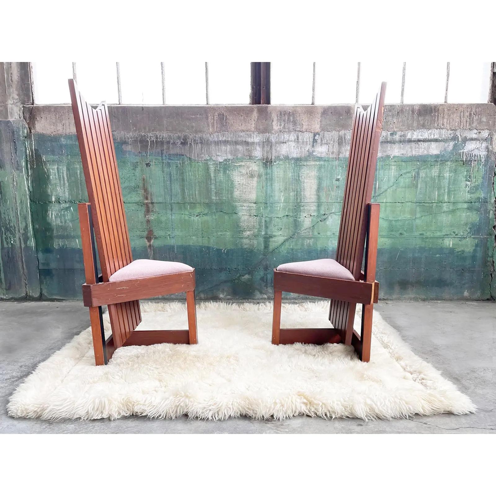 Upholstery Pair of Frank Lloyd Wright Style Studio Craft Mid Century Tripod Accent Chairs For Sale
