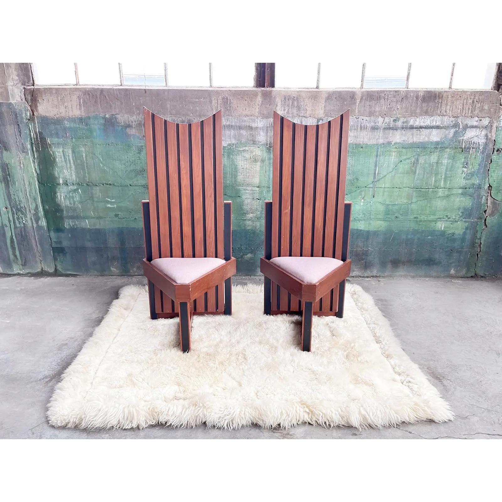 Pair of Frank Lloyd Wright Style Studio Craft Mid Century Tripod Accent Chairs For Sale 2