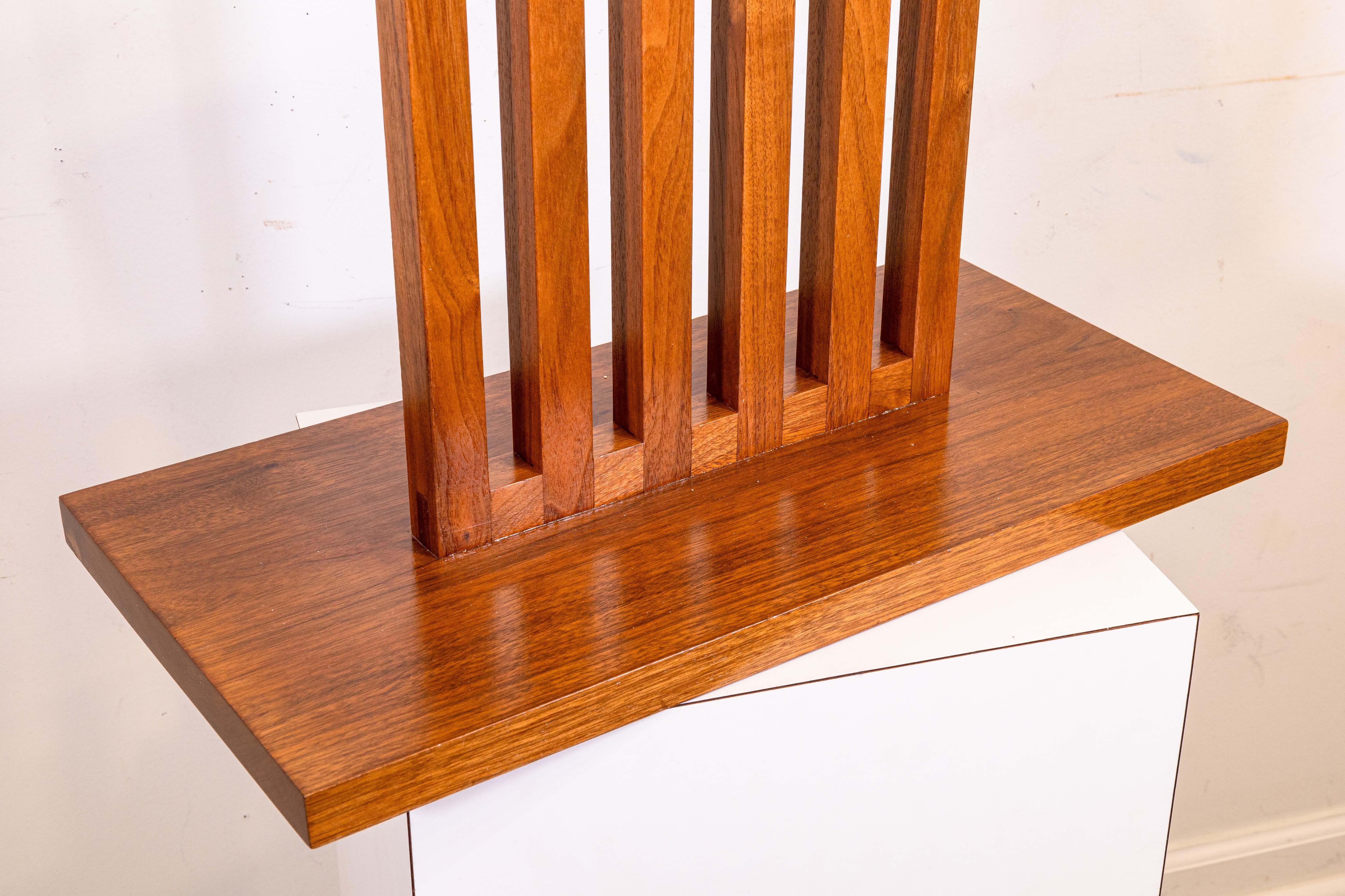 Pair of Frank Lloyd Wright Style Wood and Leaded Glass Mid Century Table Lamps In Good Condition In Keego Harbor, MI