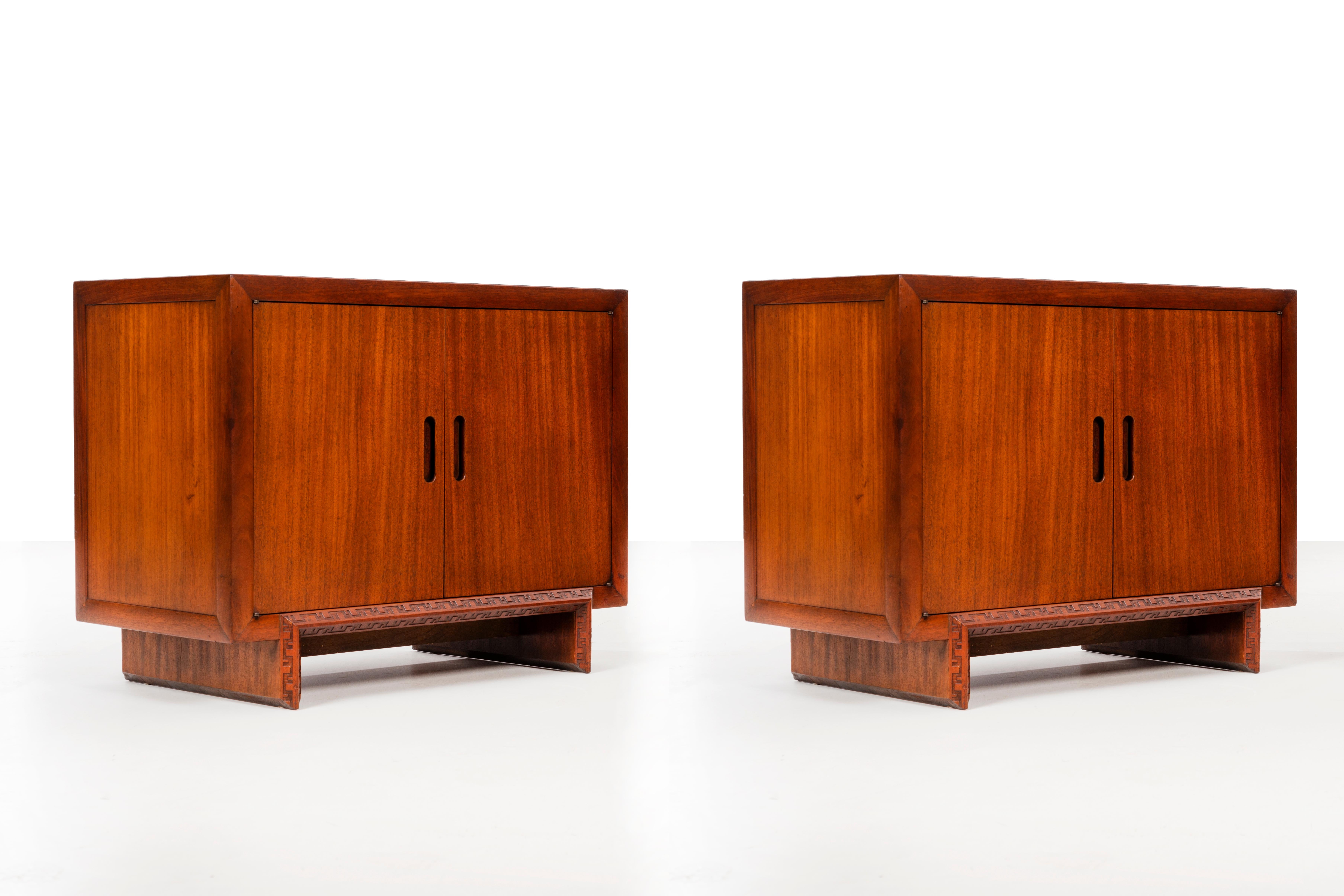 Mid-Century Modern Pair of Frank Lloyd Wright Taliesin Small Cabinets