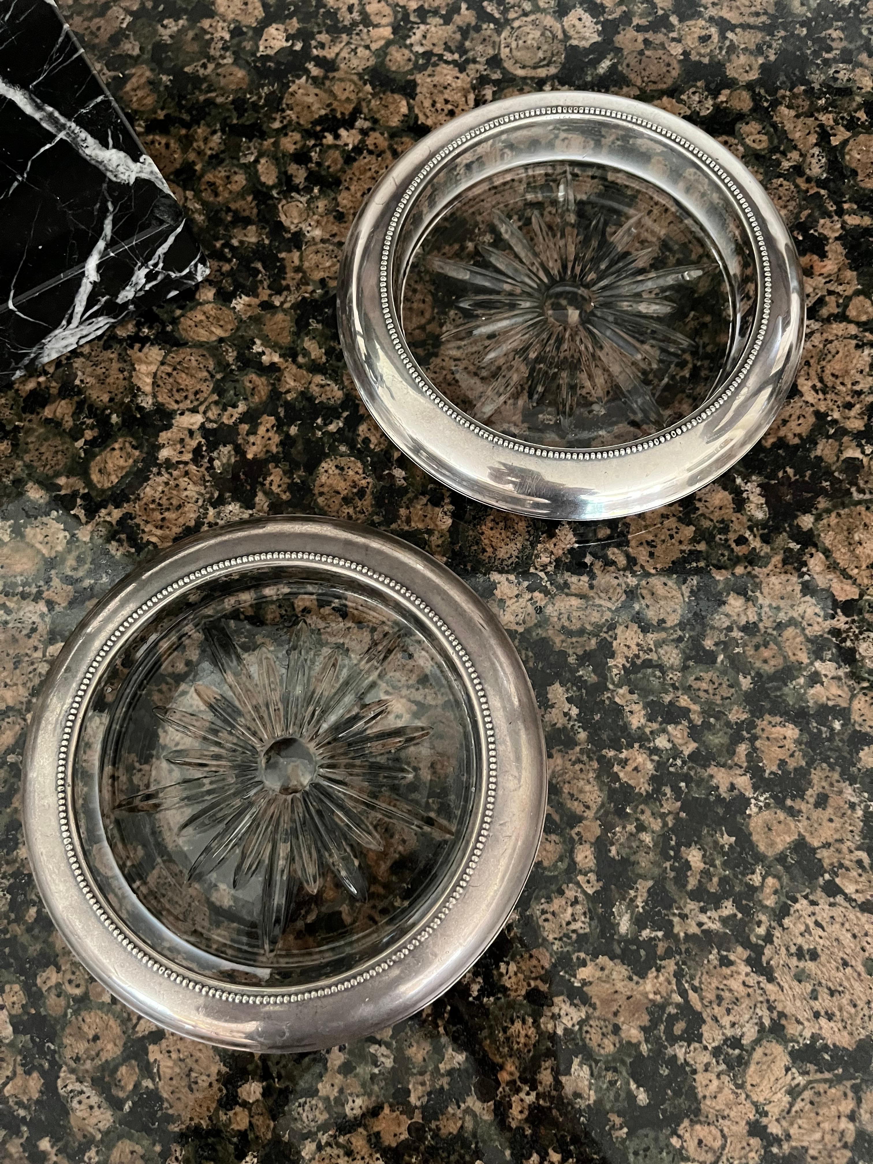 Pair of Frank M Whiting silver coasters For Sale 1