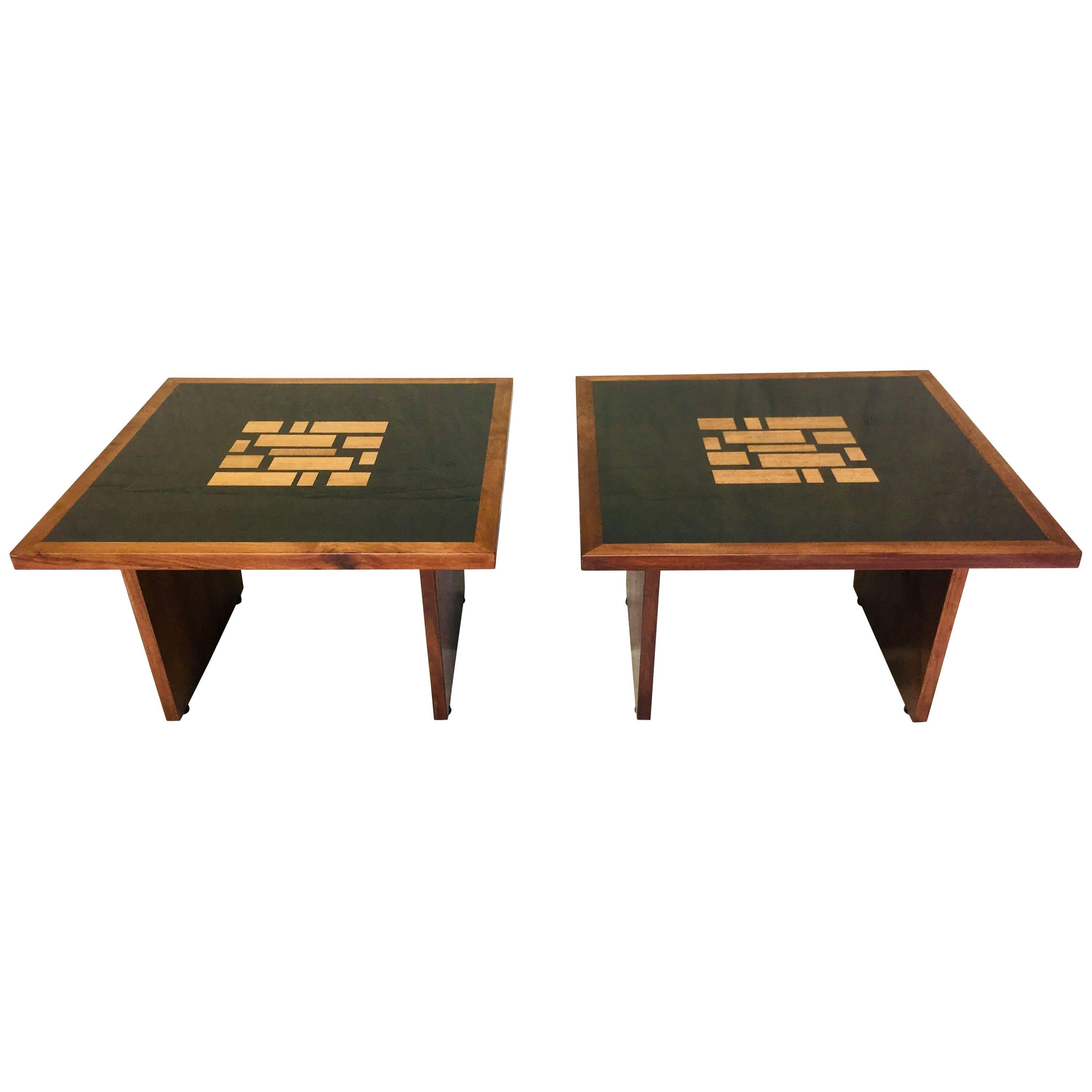 End tables by Frank Rohloff, Walnut with Black inset, California 1960s