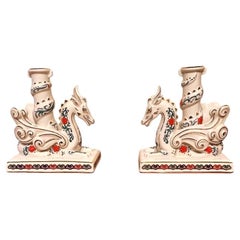 Pair of Franklin Mint Imperial Dragon Candle Porcelain Holders