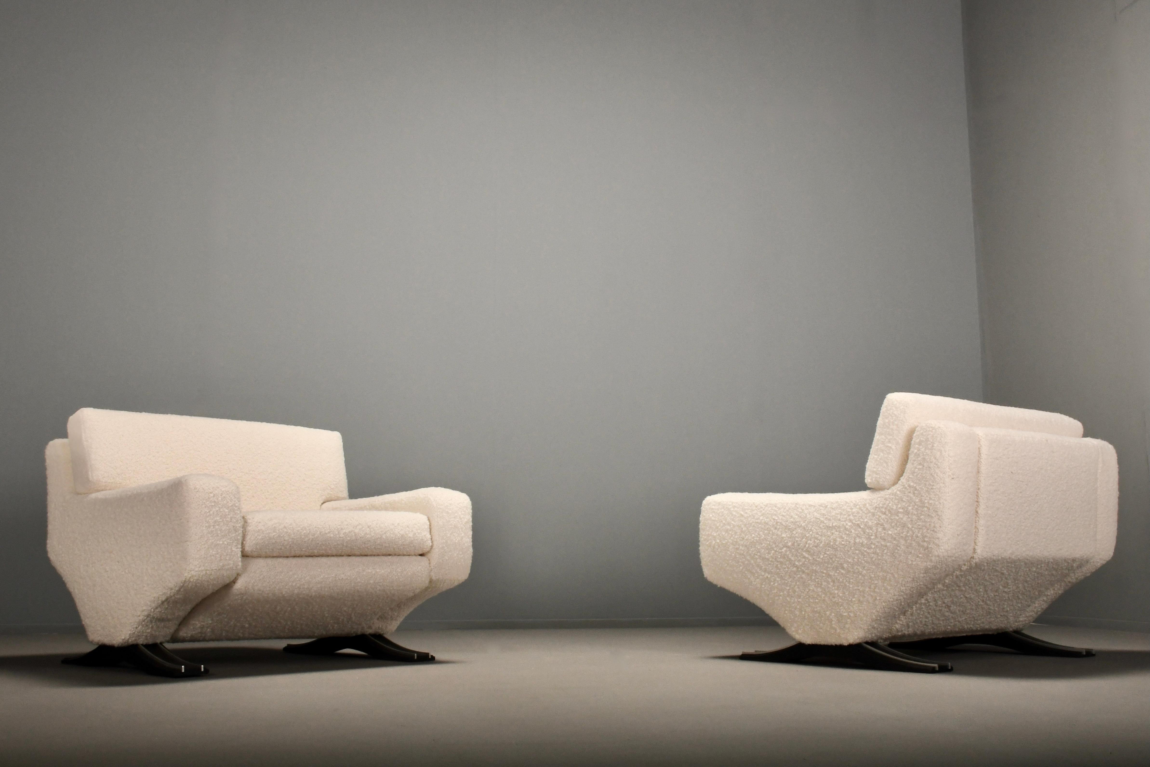 Pair of Franz Sartori Armchairs in Bouclé for Flexform, Italy, 1960s In Excellent Condition In Echt, NL