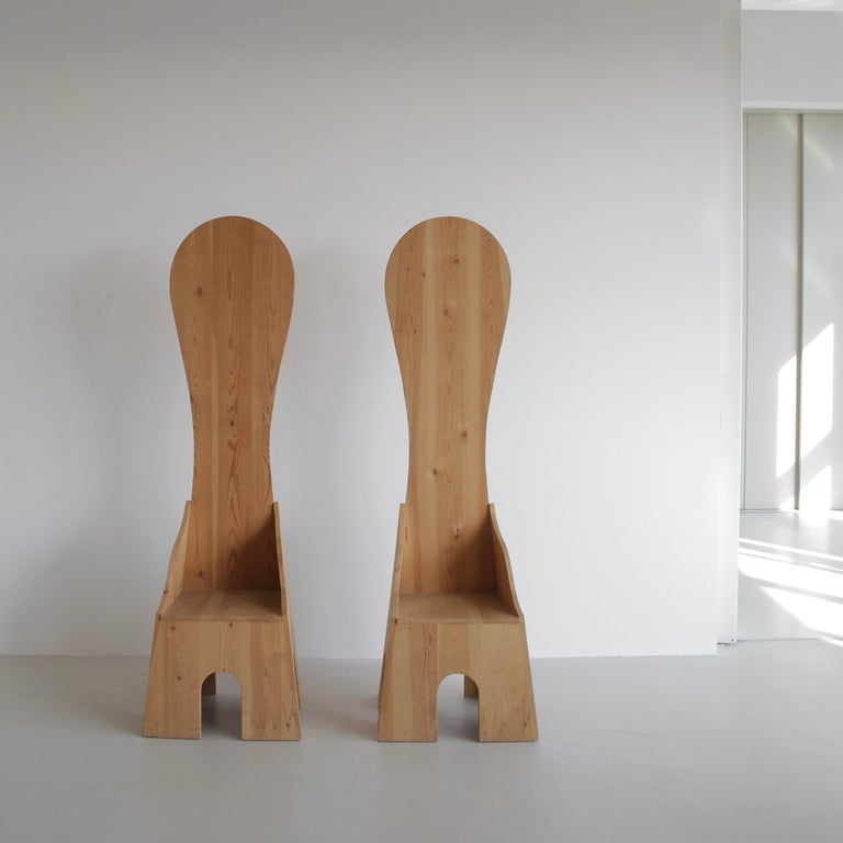 Italian Pair of 'Fratina' Chairs by Mario Ceroli, 1972, Signed For Sale
