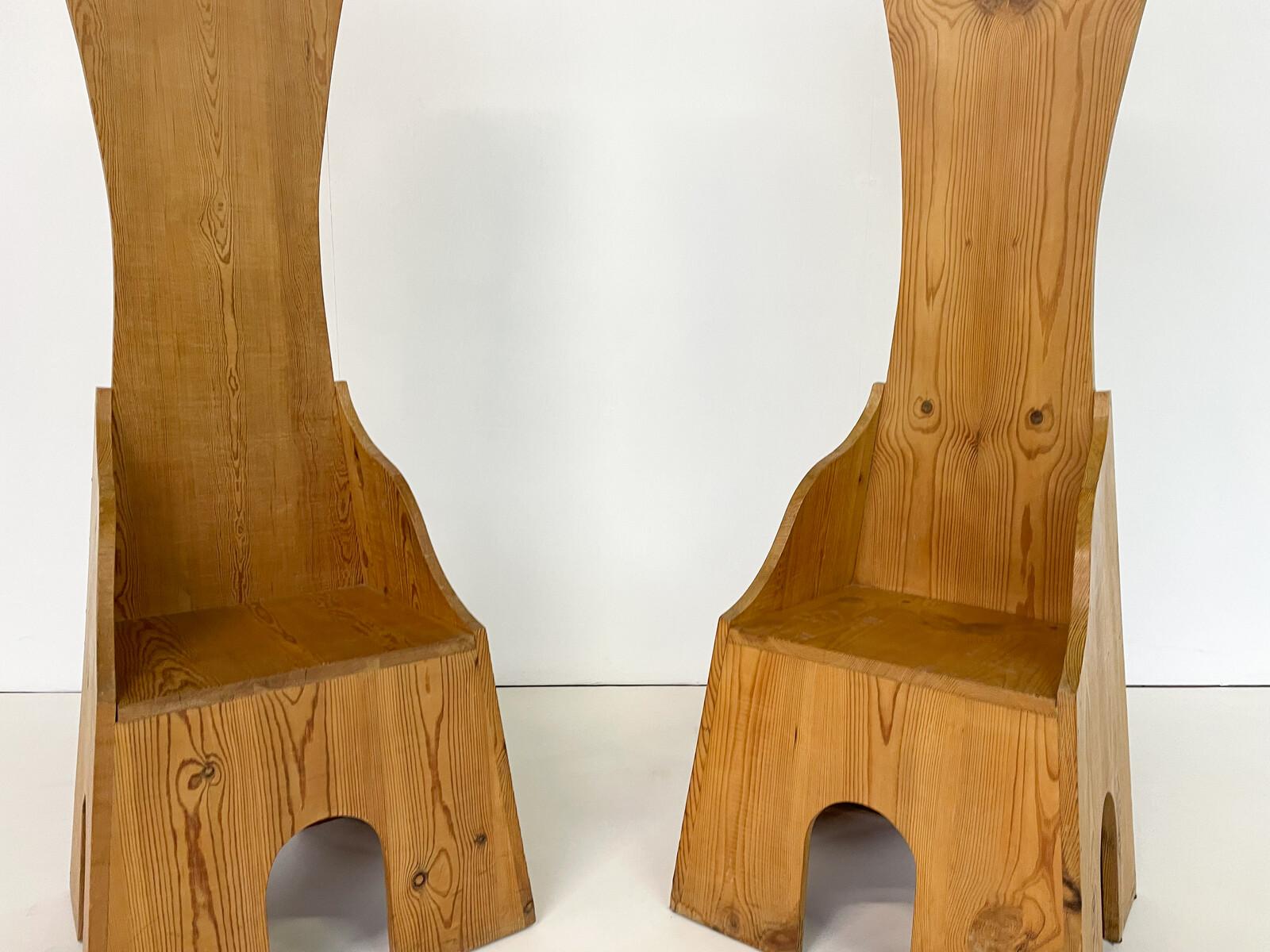 Pair of Fratina Chairs by Mario Ceroli for Mobili Nella Valle for Poltronova In Good Condition In Brussels, BE