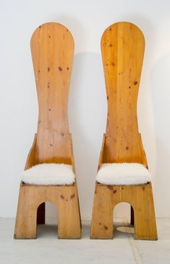 Pair of "Fratina" Chairs by Mario Ceroli for Poltronova, Pine Wood, 1972, Italy