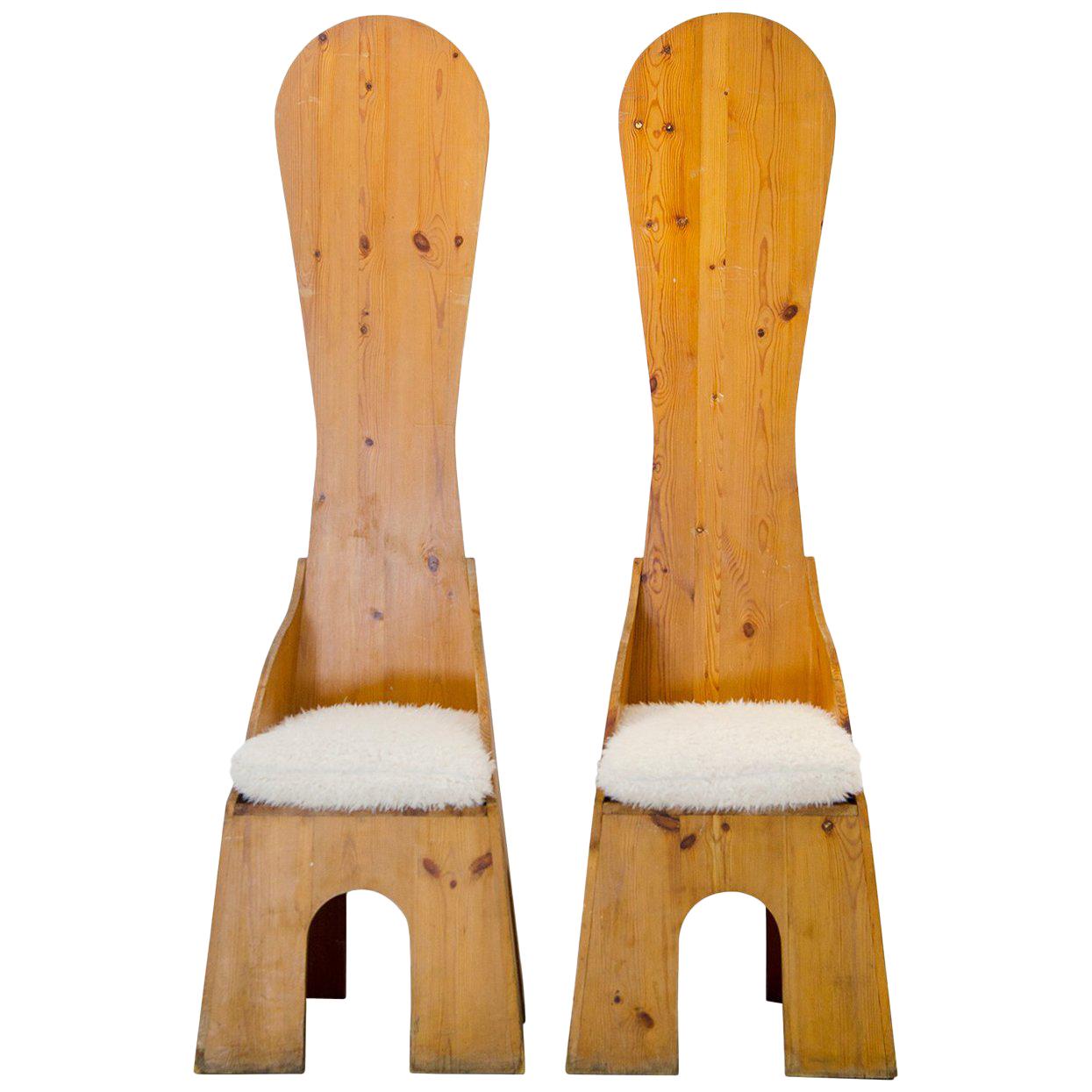 Pair of "Fratina" Chairs by Mario Ceroli for Poltronova, Pine Wood, 1972, Italy For Sale