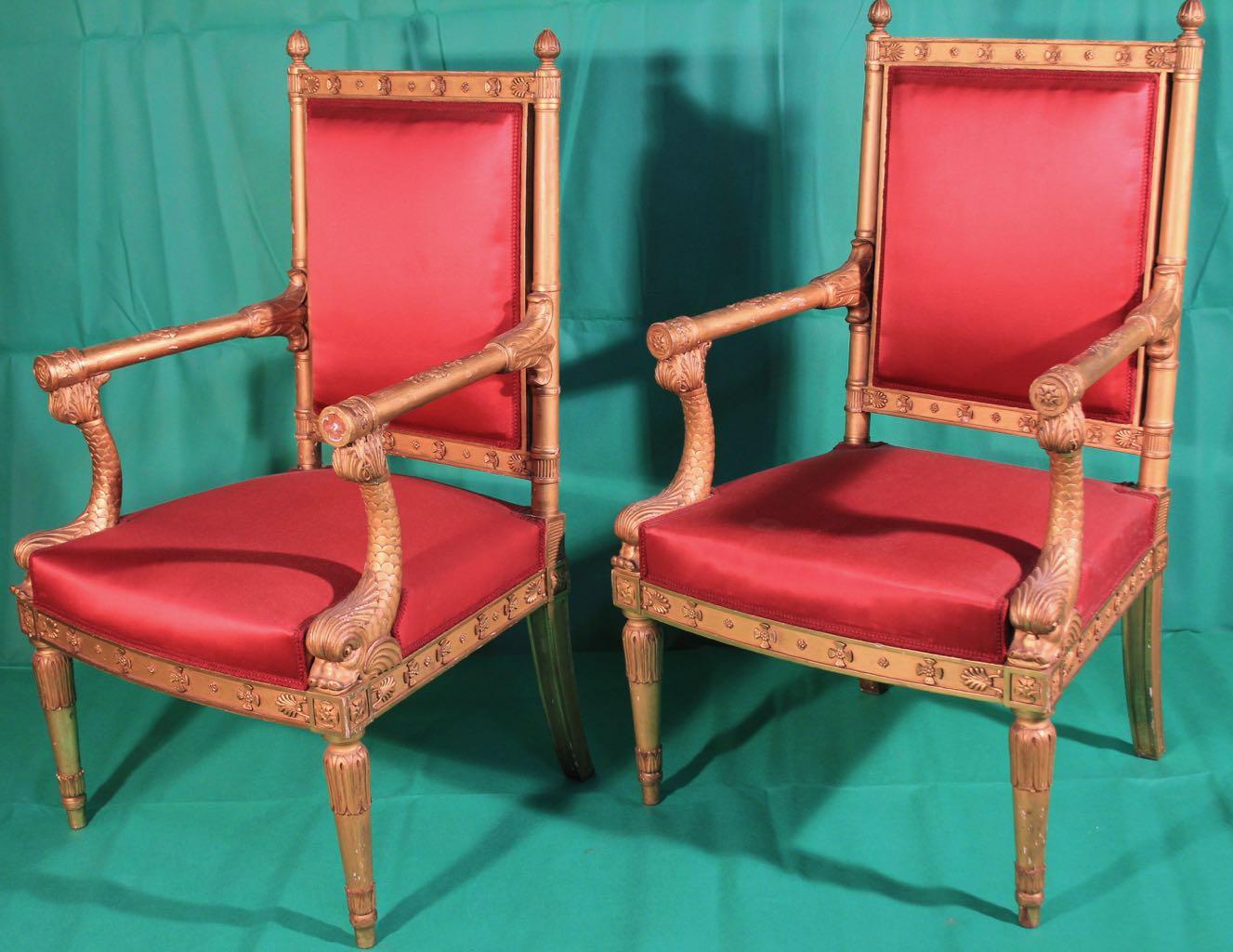 19th Century Napoleon III Giltwood French Pair of  Armchairs by Frederic Quignon For Sale 5