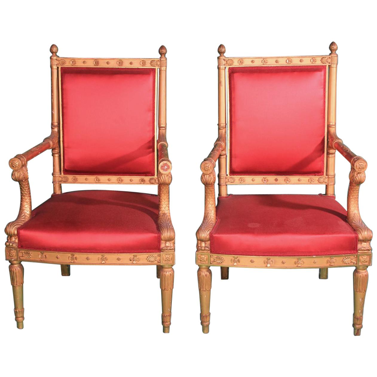 19th Century Napoleon III Giltwood French Pair of  Armchairs by Frederic Quignon