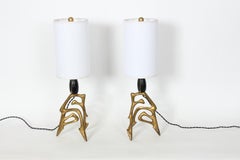 Pair Frederick Weinberg Abstract Figurative Bronze Table Lamps, C. 1950