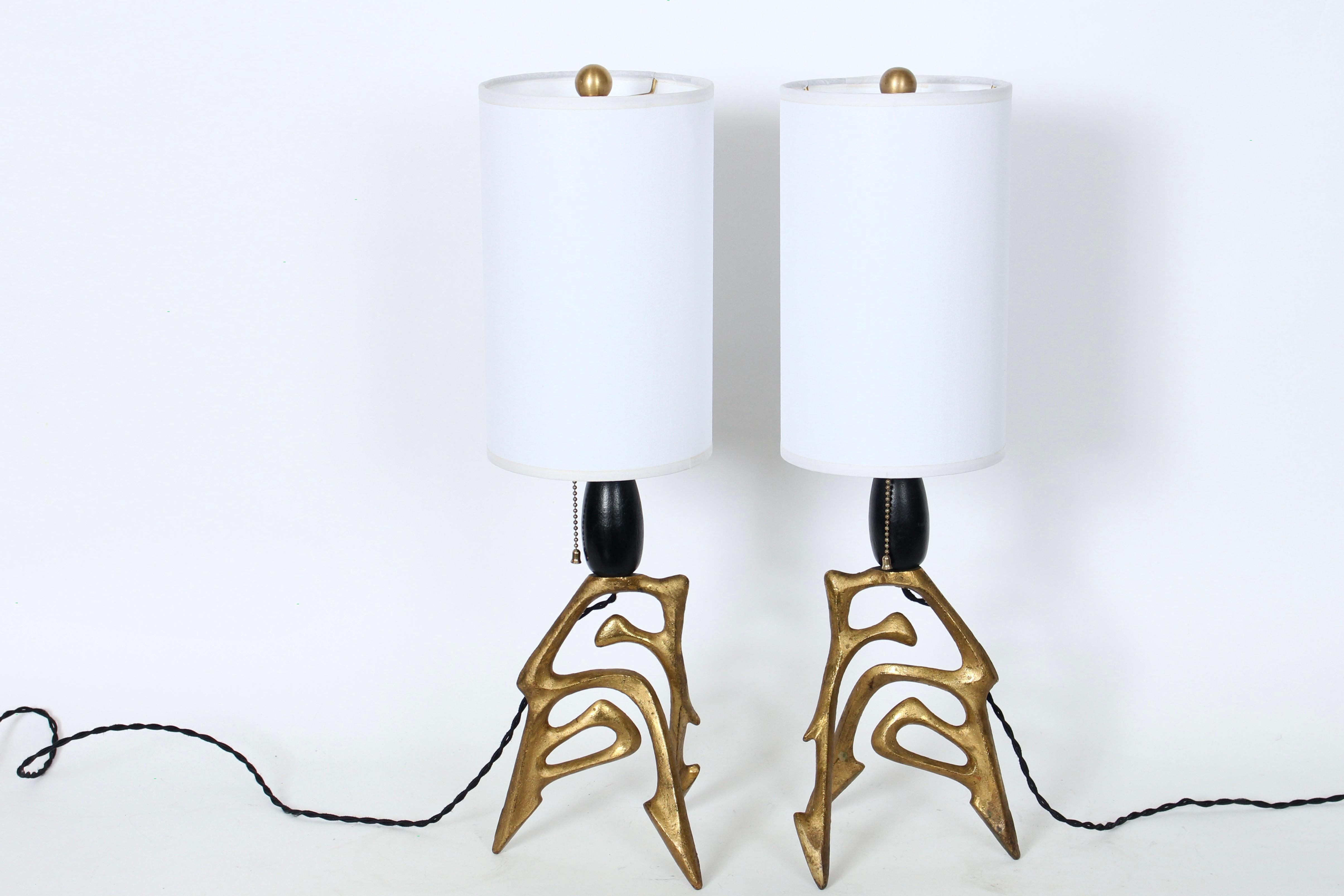 Mid-Century Modern Pair of Frederic Weinberg Abstract Figurative Bronze Table Lamps, C. 1950  For Sale
