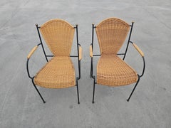 1 of 22 Mid Century Chair by Frederic Weinberg in Wicker, Iron and Brass